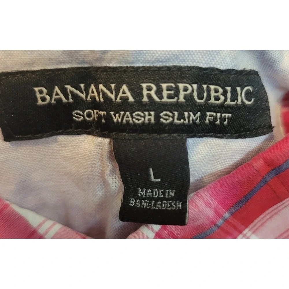 Banana Republic Shirt Slim Fit Plaid Tie Dye Distressed Grunge Red Mens Large L